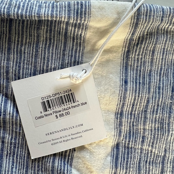 Serena and Lily Costa Nova Pillow Cover 24x24 and 14x40 French Blue *Brand New* - Picture 6 of 6